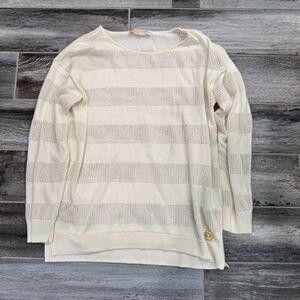 Michael Kors Lightweight Beige Sweater Perforated Stripes Casual Wear Career S